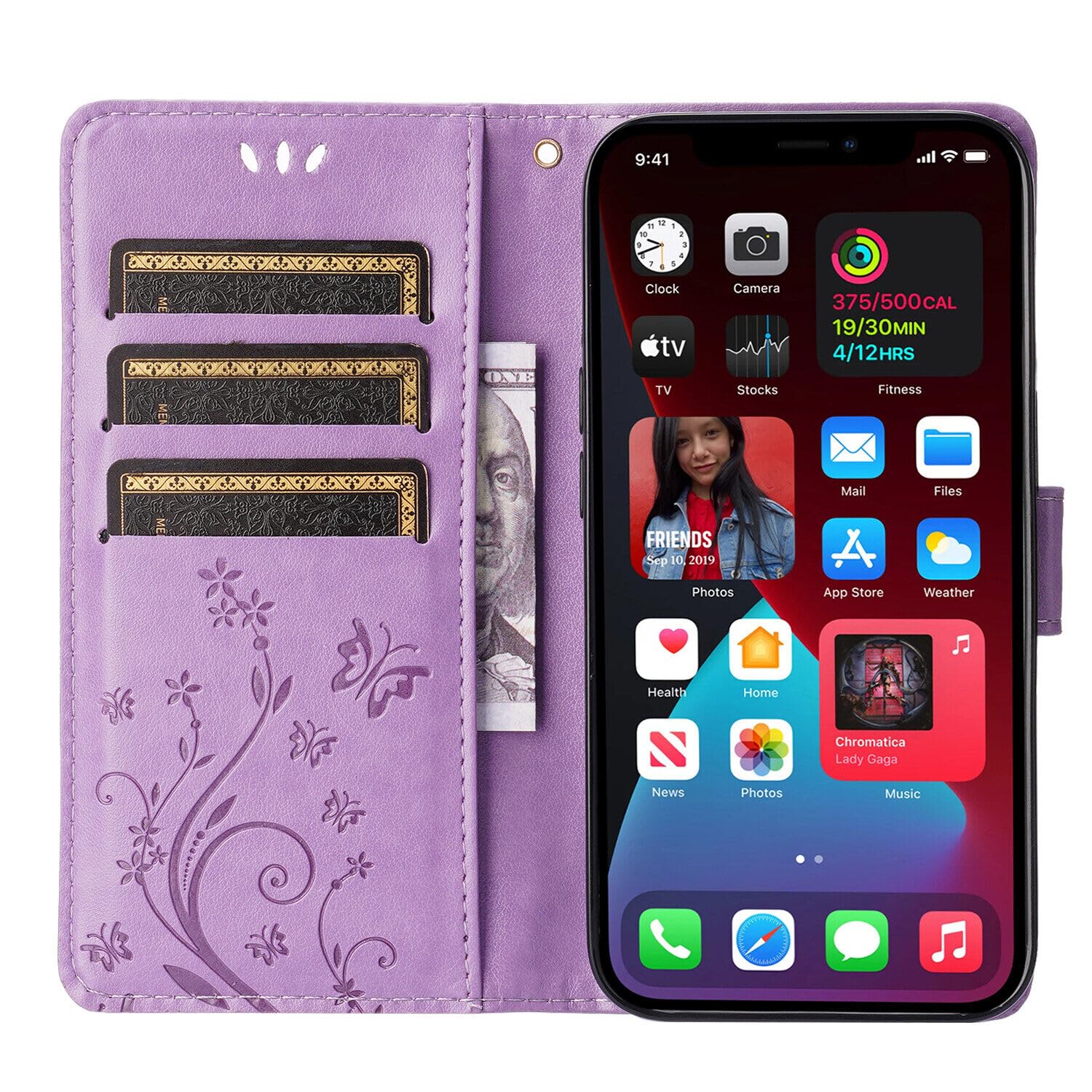 Premium PU Leather Flip Case for iPhone 15 Pro - Shockproof Butterfly Embossed Wallet Case with Kickstand, Card Holder, Lanyard & One-Touch Pen (Light Purple) - Perfect for Work, Travel & Everyday Protection