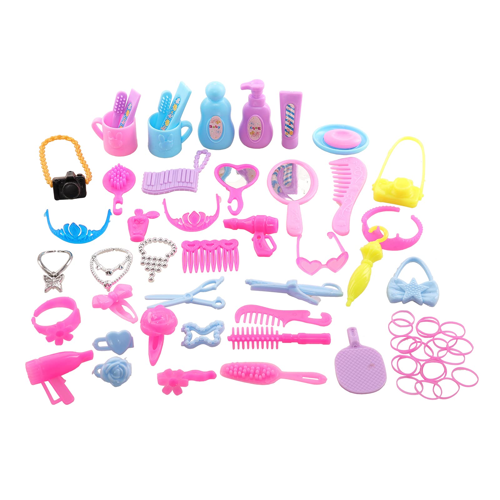 BARWA 43 PCS Doll Accessories Set - Travel Toiletries, Hair Clips, Bag, Crown, Necklace, Comb, Camera & Rubber Bands for 11.5 Inch Dolls - Perfect Christmas Gift for Kids & Collectors | Playtime, Dress Up & Photo Shoots