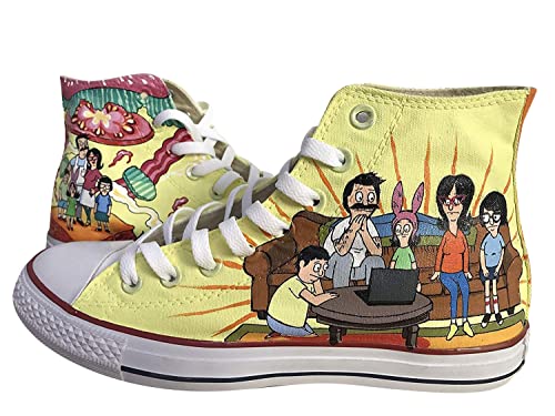 Custom Hand-Painted Bob's Burgers Anime High Top Canvas Sneakers - Unisex Anime Fashion Shoes for Men & Women - Perfect for Cosplay, Anime Conventions & Streetwear