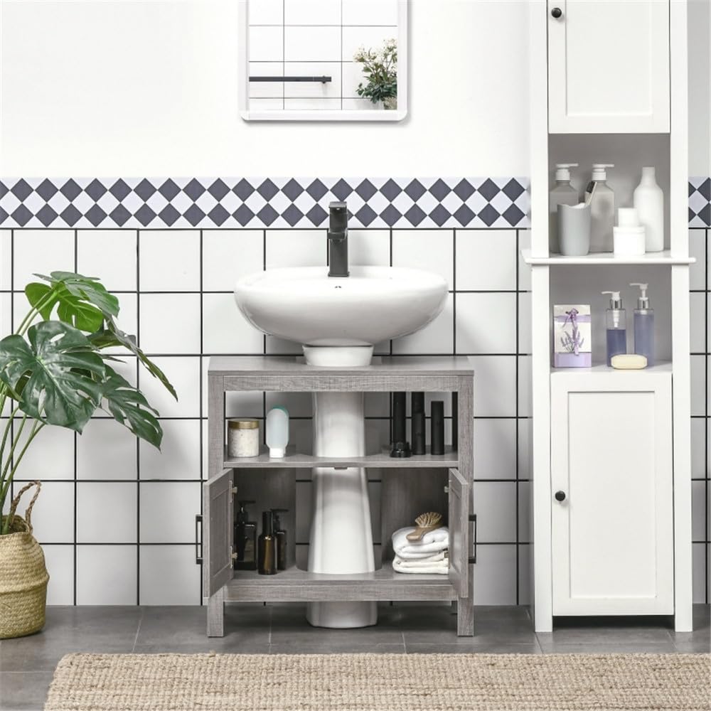 Under Sink Vanity Cabinet - Double Door Bathroom Storage Organizer with Particleboard Construction | Perfect for Small Bathrooms, Pedestal Sink Storage & Home Organization