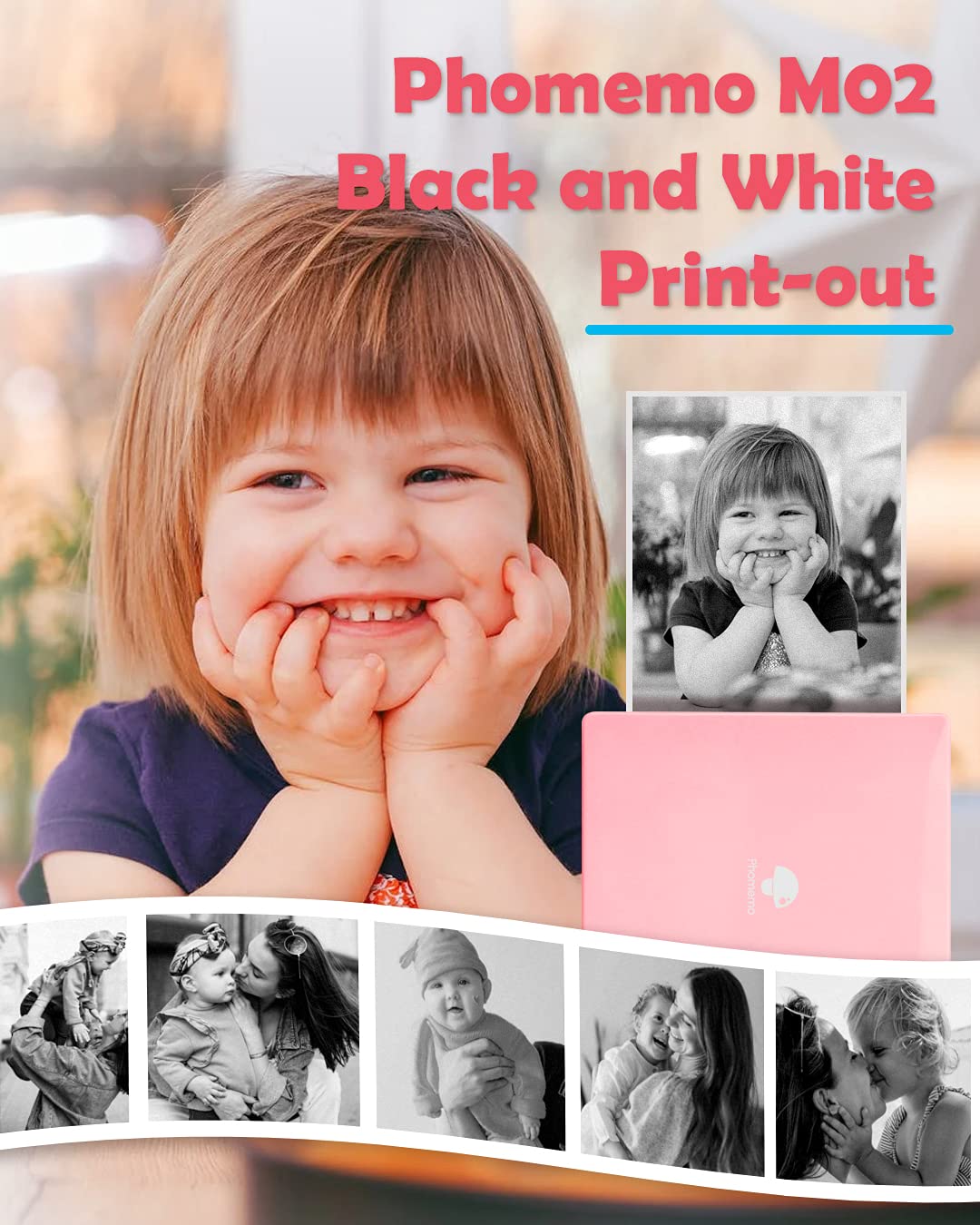 Phomemo M02 Mini Thermal Sticker Printer - Wireless Bluetooth Instant Photo Printer for Smartphones & Tablets | Portable Picture Maker for DIY Crafts, Scrapbooking & Small Business Labeling (Pink)