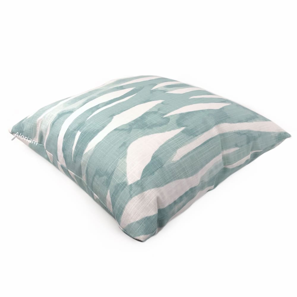 Lyra Aqua Green White Brushstrokes Pillow Cover - Decorative Square Throw Pillow Case for Sofa, Bed, Couch - Home Decor & Living Room Accent