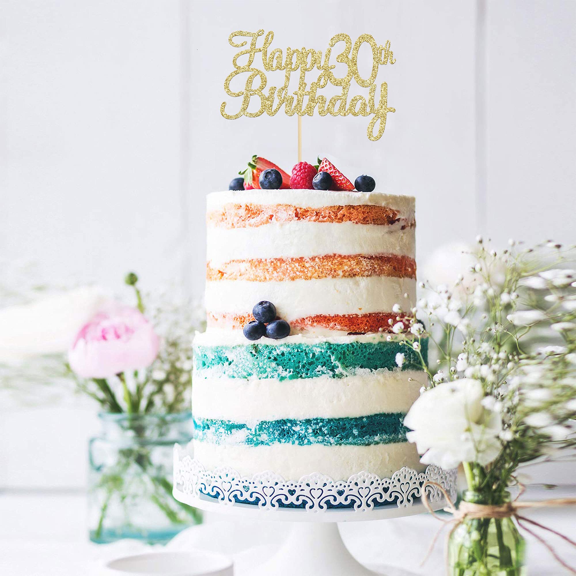 Happy 30th Birthday Cake Topper - Gold Glitter 30 Cupcake Toppers Set - Cheers to 30 Party Decorations - Perfect for 30th Birthday Cakes, Cupcakes & Celebration Supplies | Great for Birthday Parties, Anniversaries & Milestone Events