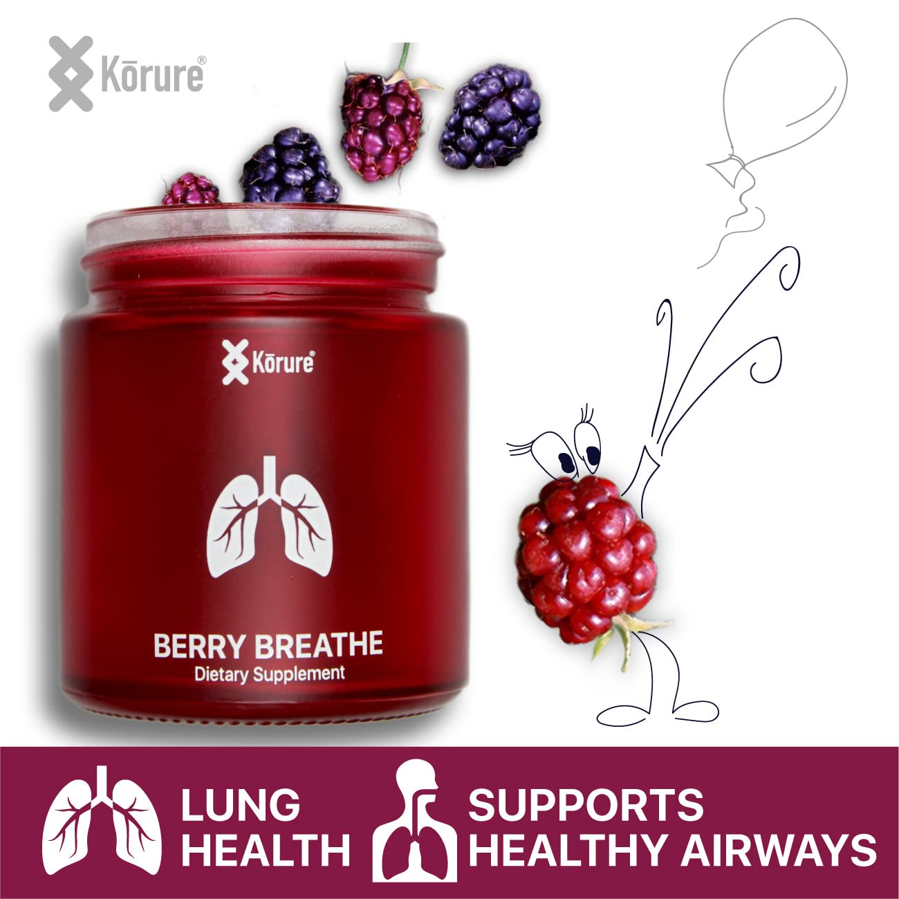 Breathe Berry Boysenberry Natural Lung Support Supplement - Relieves Chest Congestion, Boosts Respiratory Health | For Cough Relief, Seasonal Allergies & Better Breathing