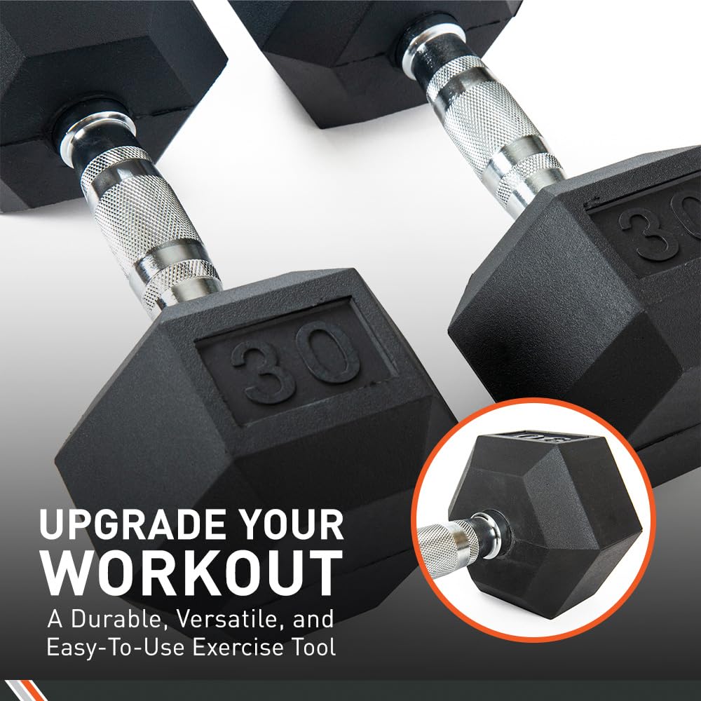 Body Sport Rubber Encased Hex Dumbbell Weight Set (Pair) - Premium Strength Training Equipment for Home Gym - Ideal for Weight Lifting, CrossFit & Full-Body Workouts