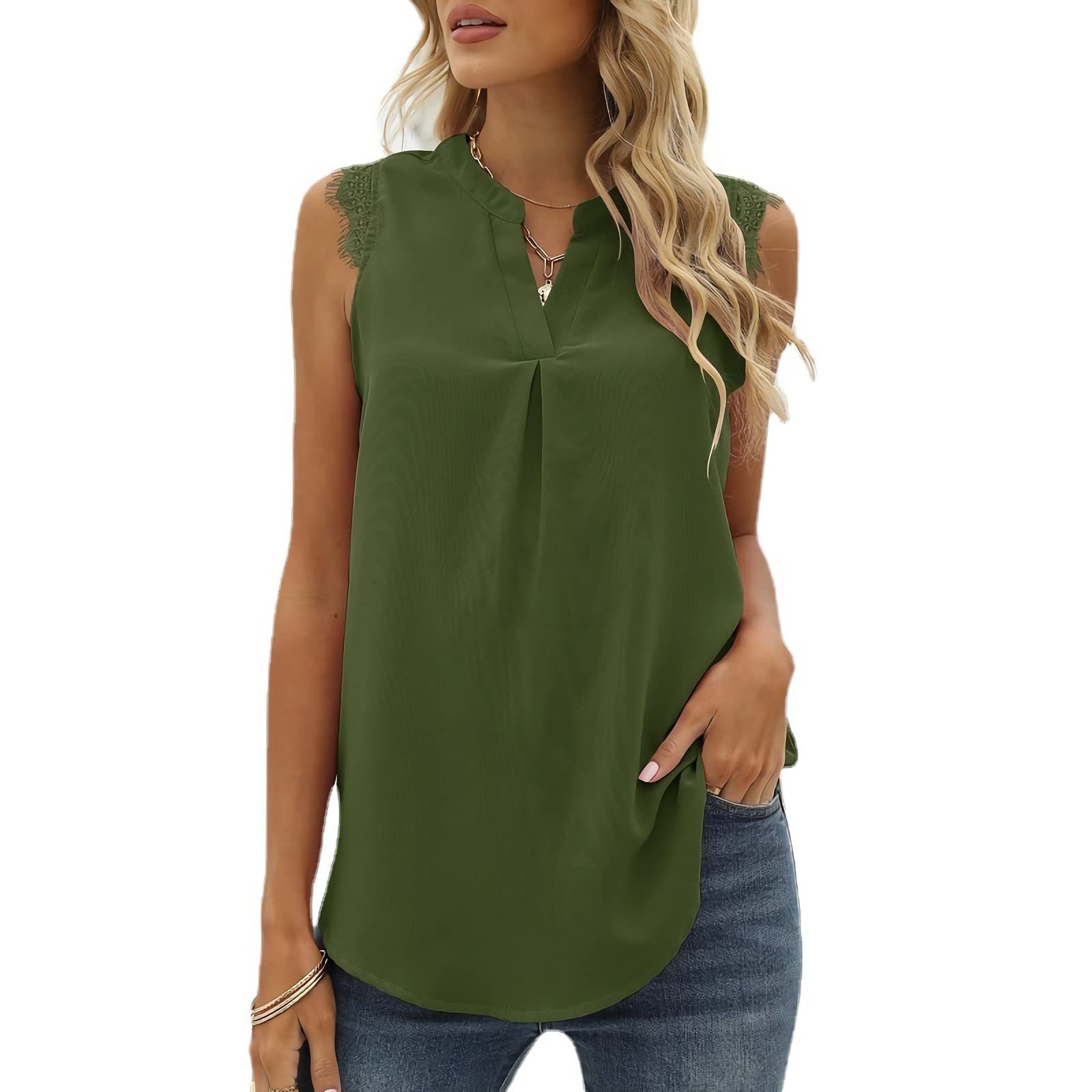 Women's V Neck Lace Tank Top - Summer Casual Sleeveless Blouse, Solid Color T-Shirt for Women | Perfect for Beach, Party & Daily Wear