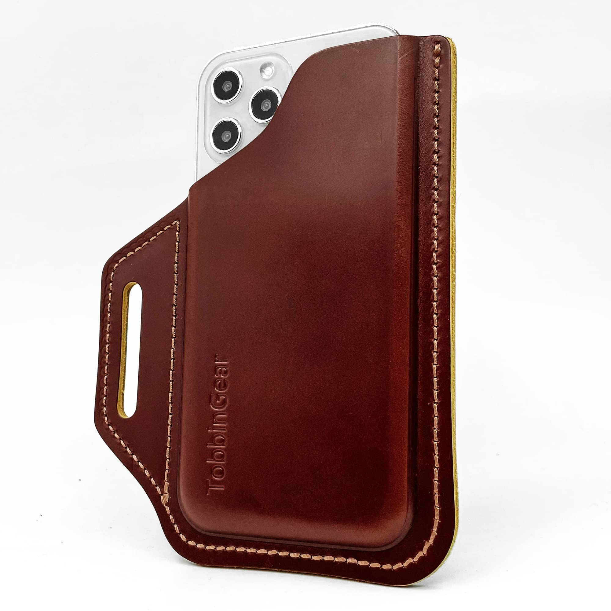 TobbinGear Genuine Leather Belt Phone Pouch - Universal Leather Cell Phone Holster Case with Belt Loops for iPhone & Android - Stylish & Durable Phone Holder for Men & Women (Large, Coffee Brown) - Perfect for Work, Travel & Outdoor Activities