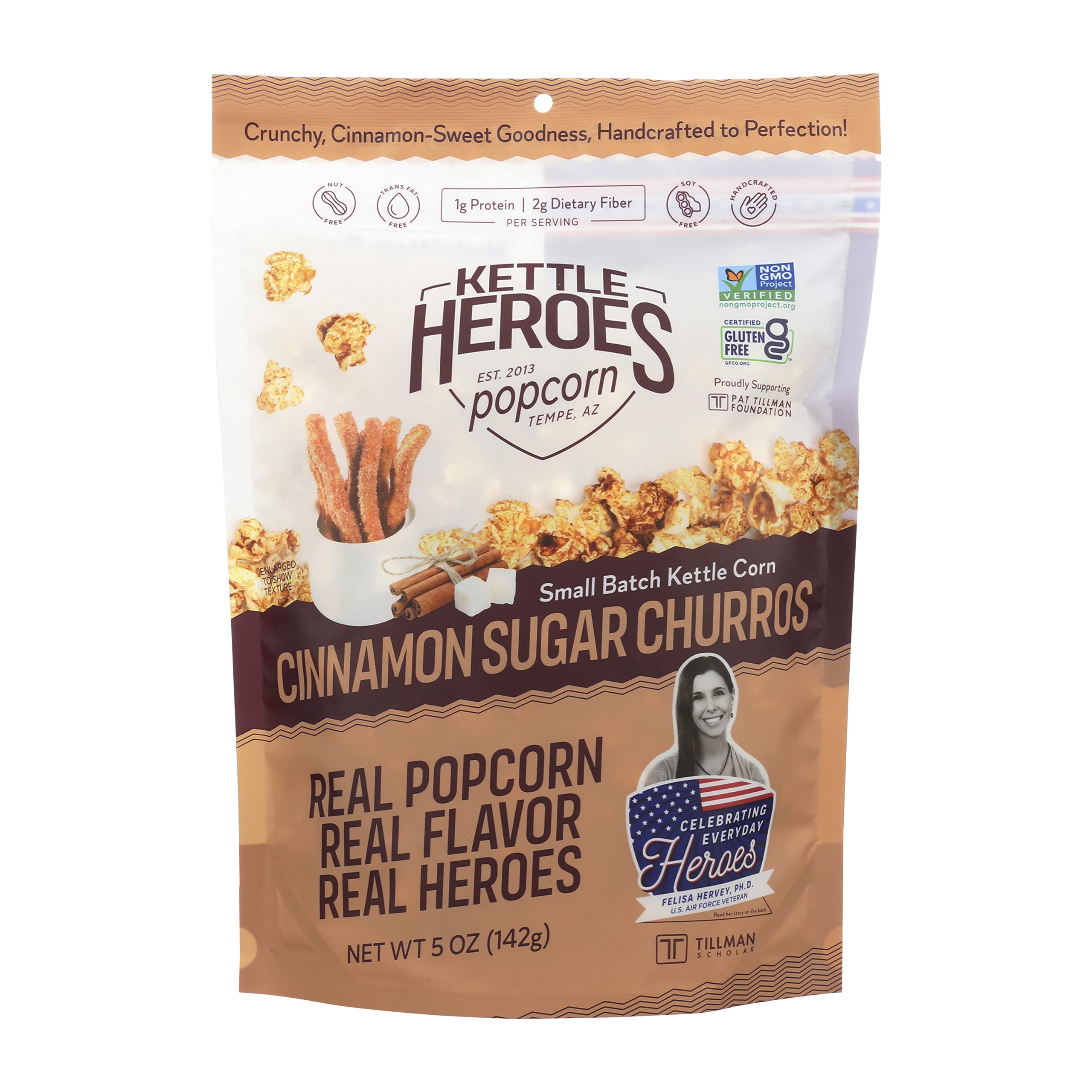 Kettle Heroes Cinnamon Sugar Churros Kettle Corn - 5 Oz Bag | Sweet & Crunchy Snack for Movie Nights, Parties & Road Trips