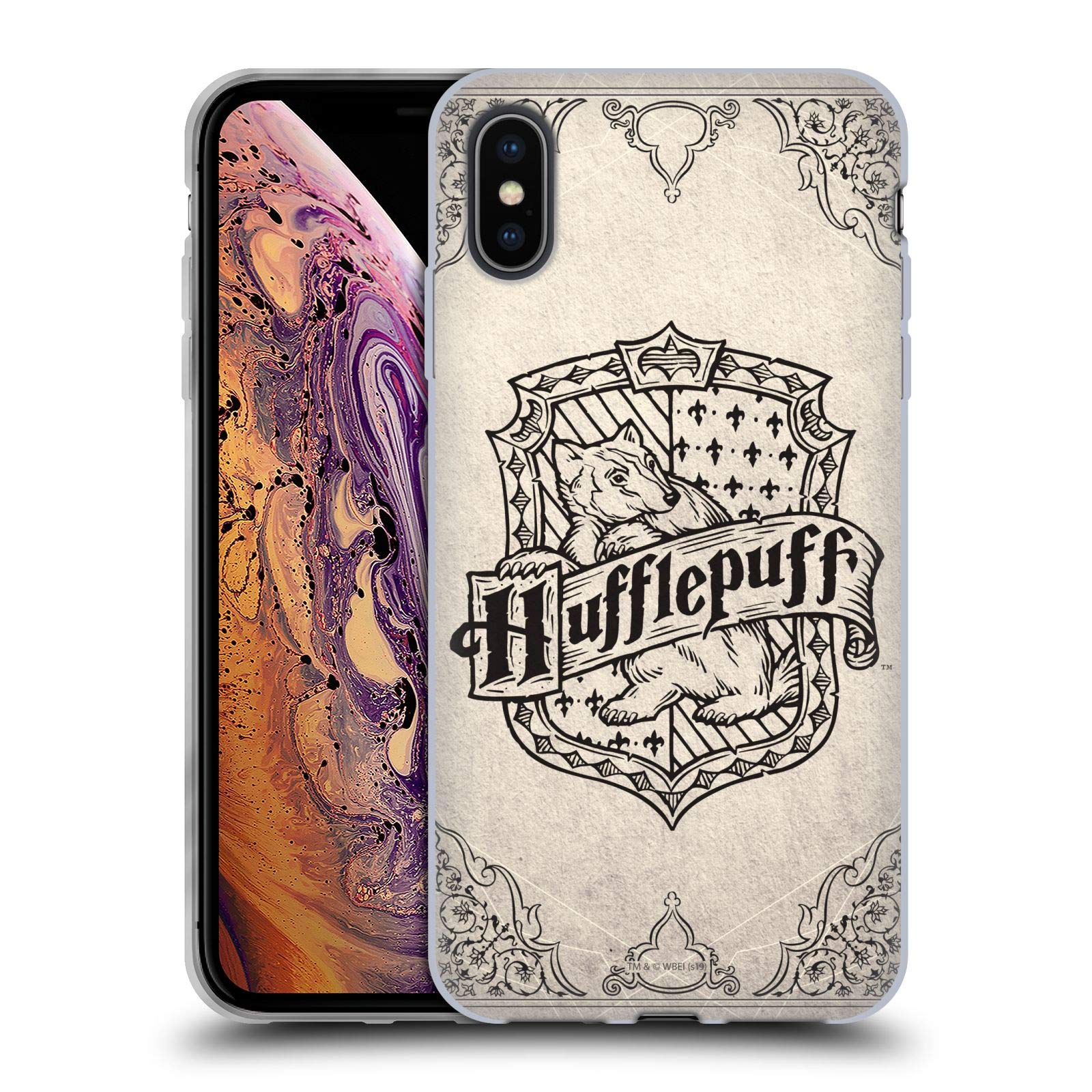 Head Case Designs Harry Potter Hufflepuff Parchment Sorcerer's Stone Soft Gel Phone Case for iPhone Xs Max - Perfect for Fans, School, and Magic-Themed Events