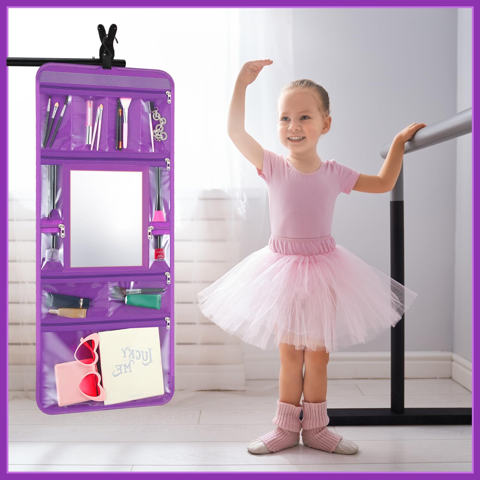 Foldable Hanging Toiletry Bag with Mirror - Travel Cosmetic Organizer for Dancers, Artists & Home Spa