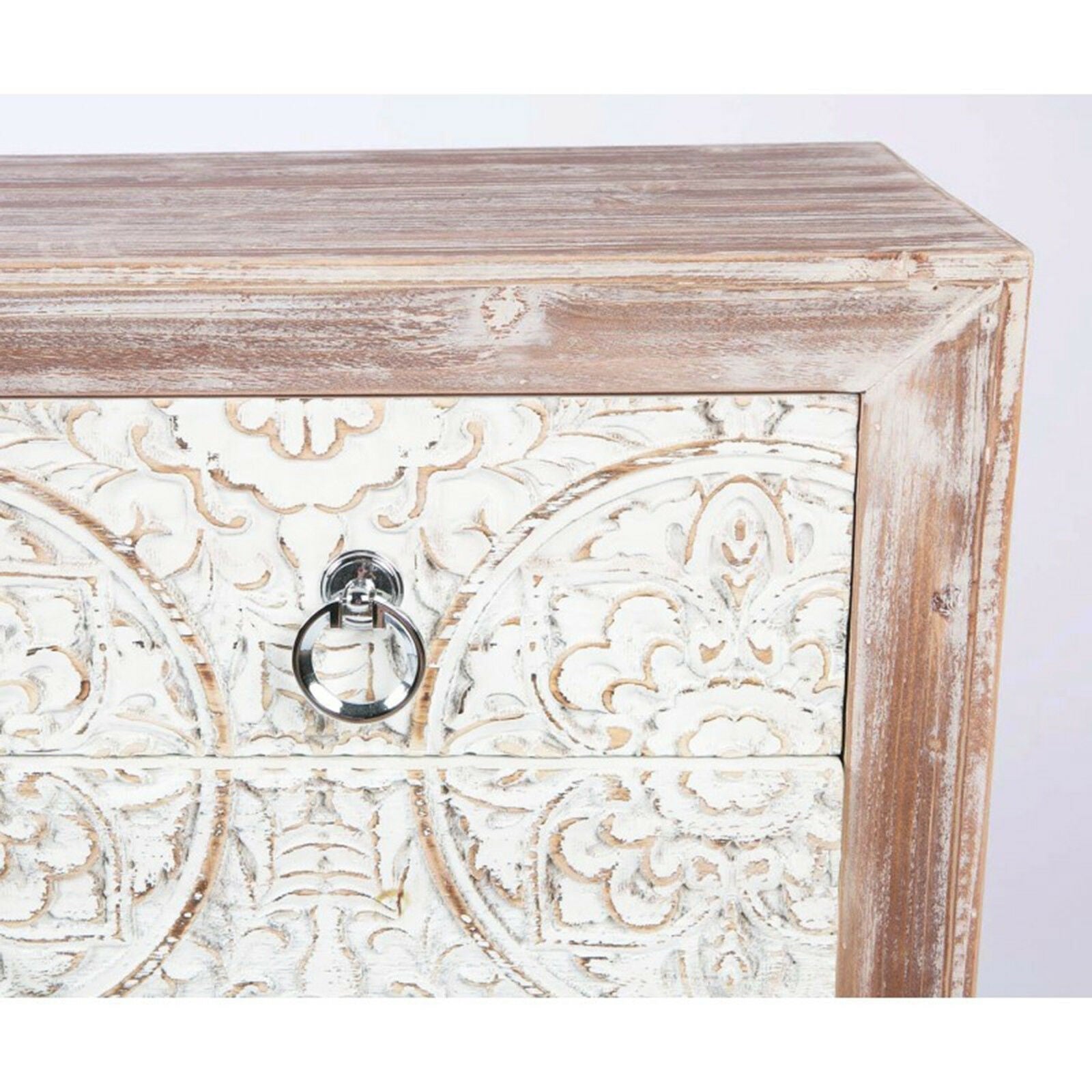 Hand Carved Solid Wood Hall Side Table - Rustic Entryway Console Table for Living Room, Bedroom & Foyer Decor - Perfect for Keys, Lamps & Home Organization