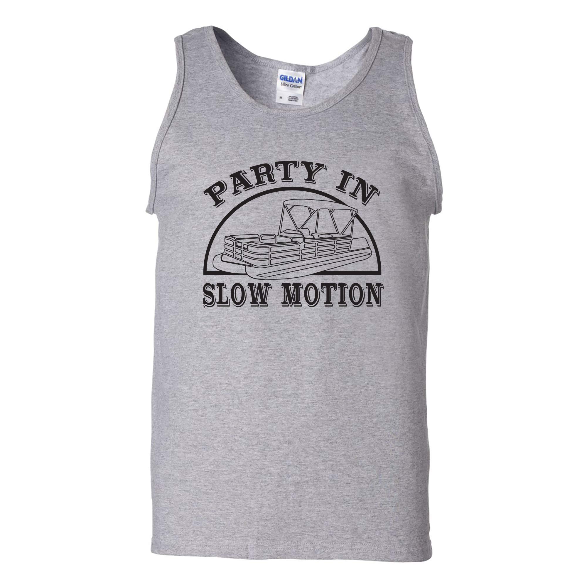 Funny Summer Lake Life Pontoon Boat Tank Top - Party in Slow Motion Graphic Tee for Women | Casual Beachwear & Boat Party Outfit