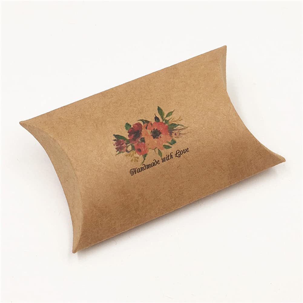 AKOAK 50 Pcs Kraft Paper Wedding Favor Boxes - Creative Pillow Candy Gift Boxes for Jewelry, 8x5.5x2cm - Perfect for Wedding Favors, Birthday Party Gifts, Christmas Presents & Special Occasions