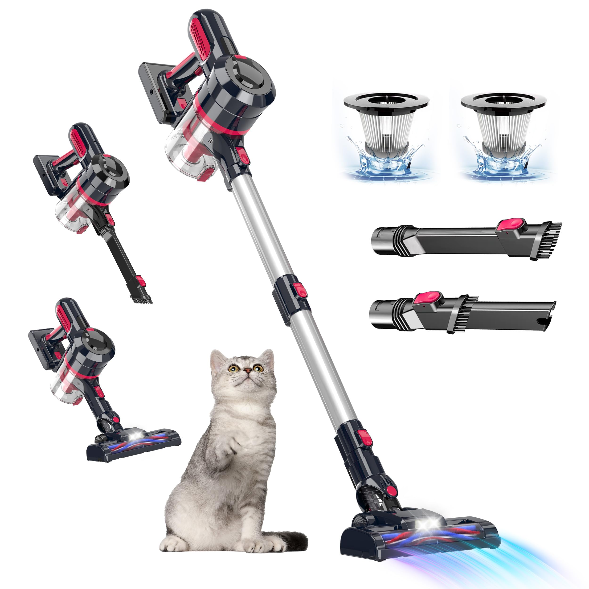 210W Brushless Motor Cordless Vacuum Cleaner - 4-in-1 Powerful Lightweight Rechargeable Vacuum with 2200mAh Battery (35 Min Runtime) for Pet Hair, Hard Floors & Carpets | Perfect for Home Cleaning & Quick Pickups