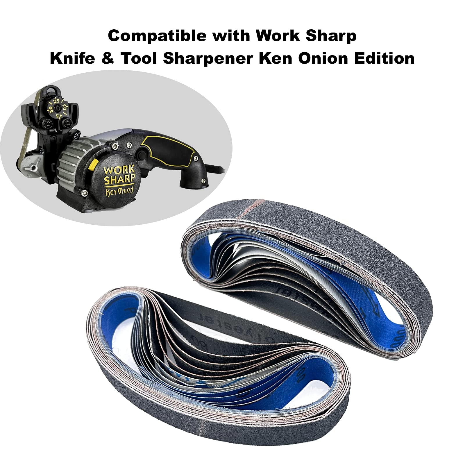18 Inch Knife Sharpener Sanding Belts - 24 Pack (Coarse P80, Medium P240 P400, Fine P600 P800 P1000) | Fits Ken Onion Blade Grinder Attachment | Perfect for Professional Chefs & Home Cooks to Sharpen Kitchen Knives