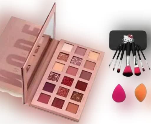 18 Highly Pigmented Nude Eyeshadow Palette - Shimmery & Matte Colors with 7 Black Makeup Brushes & 2 Beauty Blenders | Perfect for Everyday Makeup, Professional Looks & Travel Cosmetics Kit
