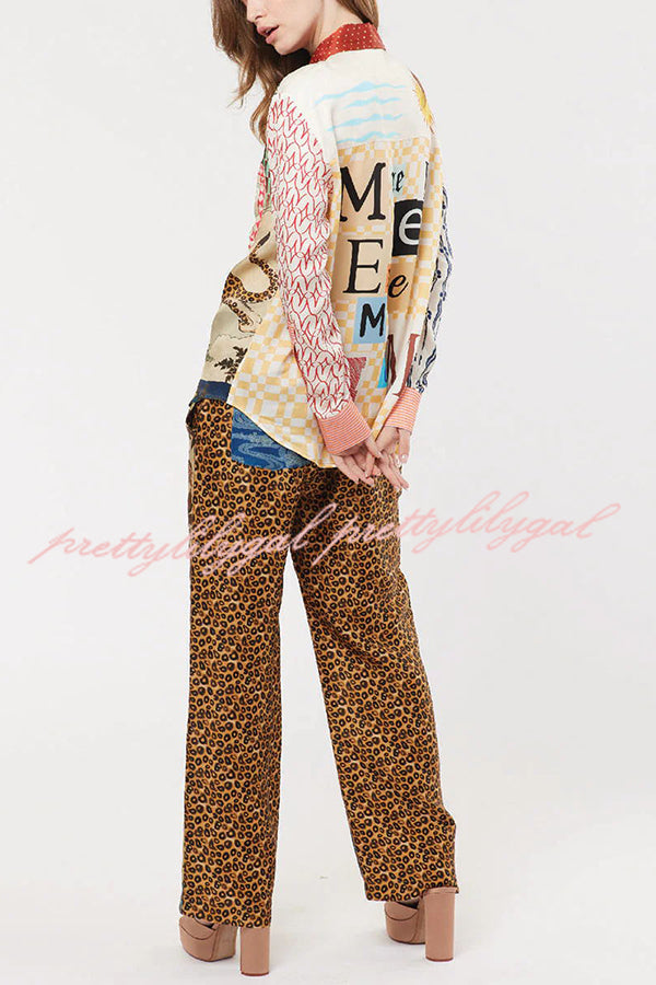 Tropical Jungle Tiger Print Long Sleeve Loose Shirt & Elastic Waist Pants Set - Stylish Animal Print Outfit for Women, Casual Wear, Vacation Outfits, and Street Fashion