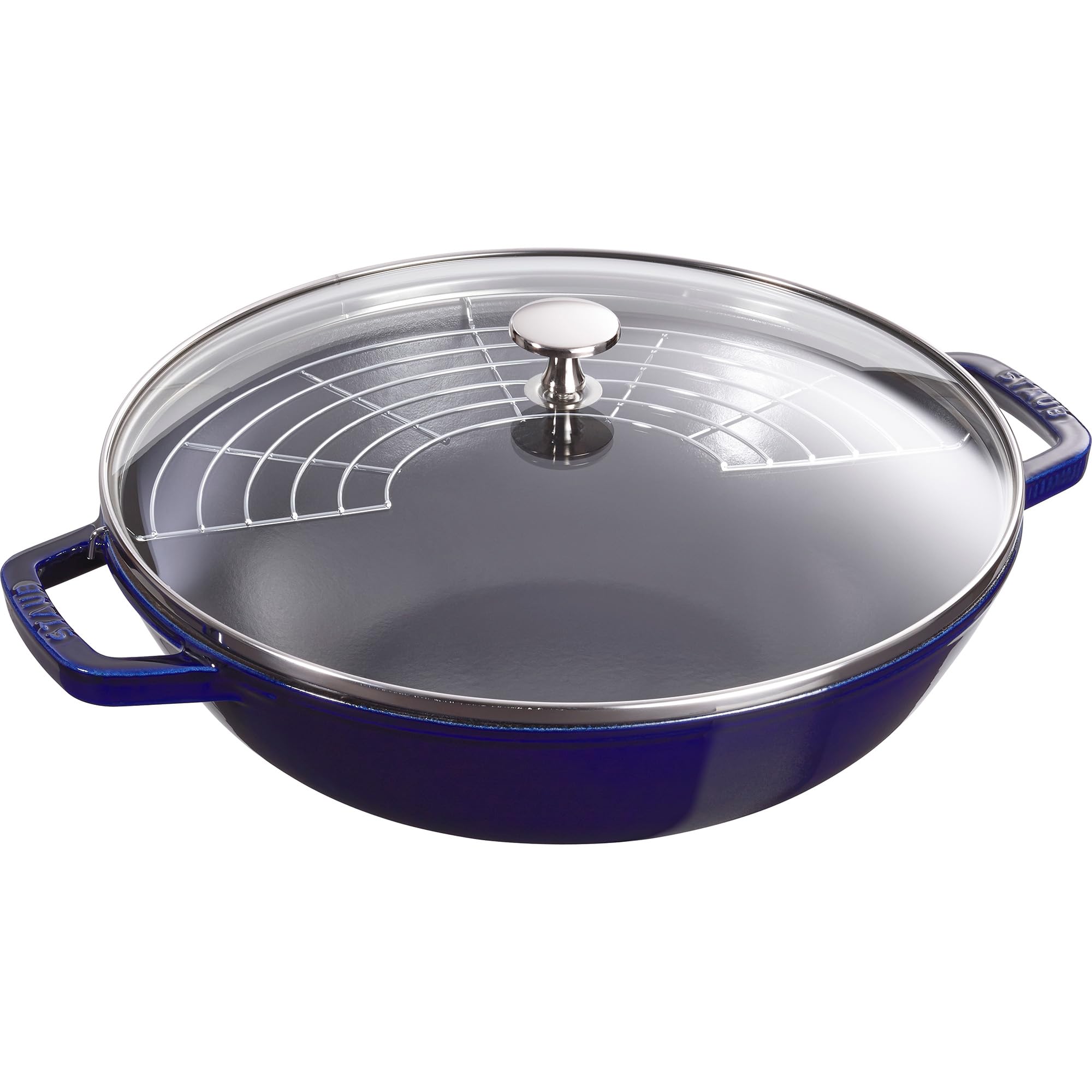 Premium Staub Cast Iron 4.5-Quart Dutch Oven & Wok Pan Set - French-Made Enameled Cookware for 4-5 People - Dark Blue Ceramic Coating - Perfect for Braising, Stewing & Family Cooking