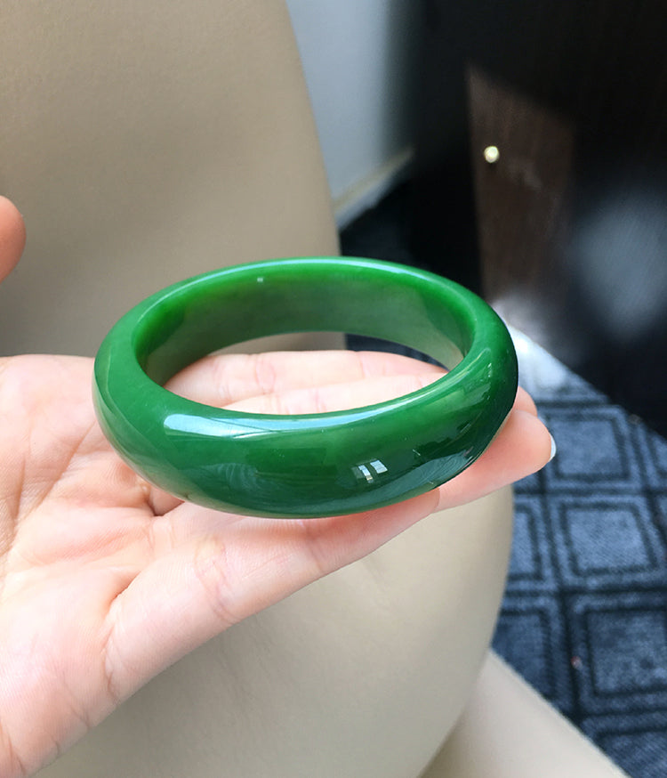 Natural Jade Bangle Bracelet - 56.8mm Inner Diameter Nephrite Jade Bangle (NBE017) - Elegant Gift for Women, Perfect for Weddings & Special Occasions