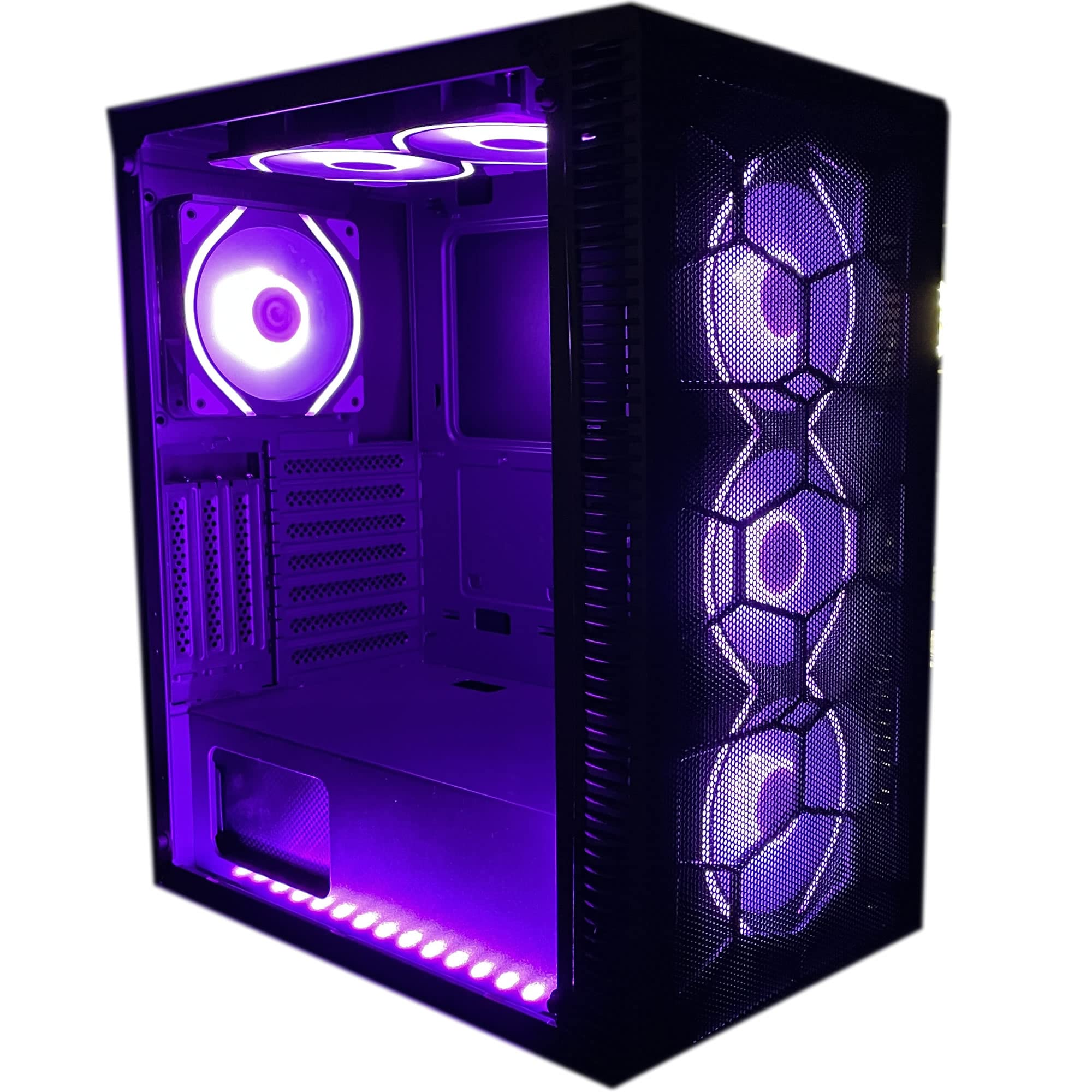 SaharaGaming P44M Mid Tower PC Case - Mesh & Tempered Glass Design with 4 x 120mm RGB Pirate Eye Fans & Universal Fan Hub (Black) - Ideal for Gaming Rigs, Streaming Setups & Custom PC Builds