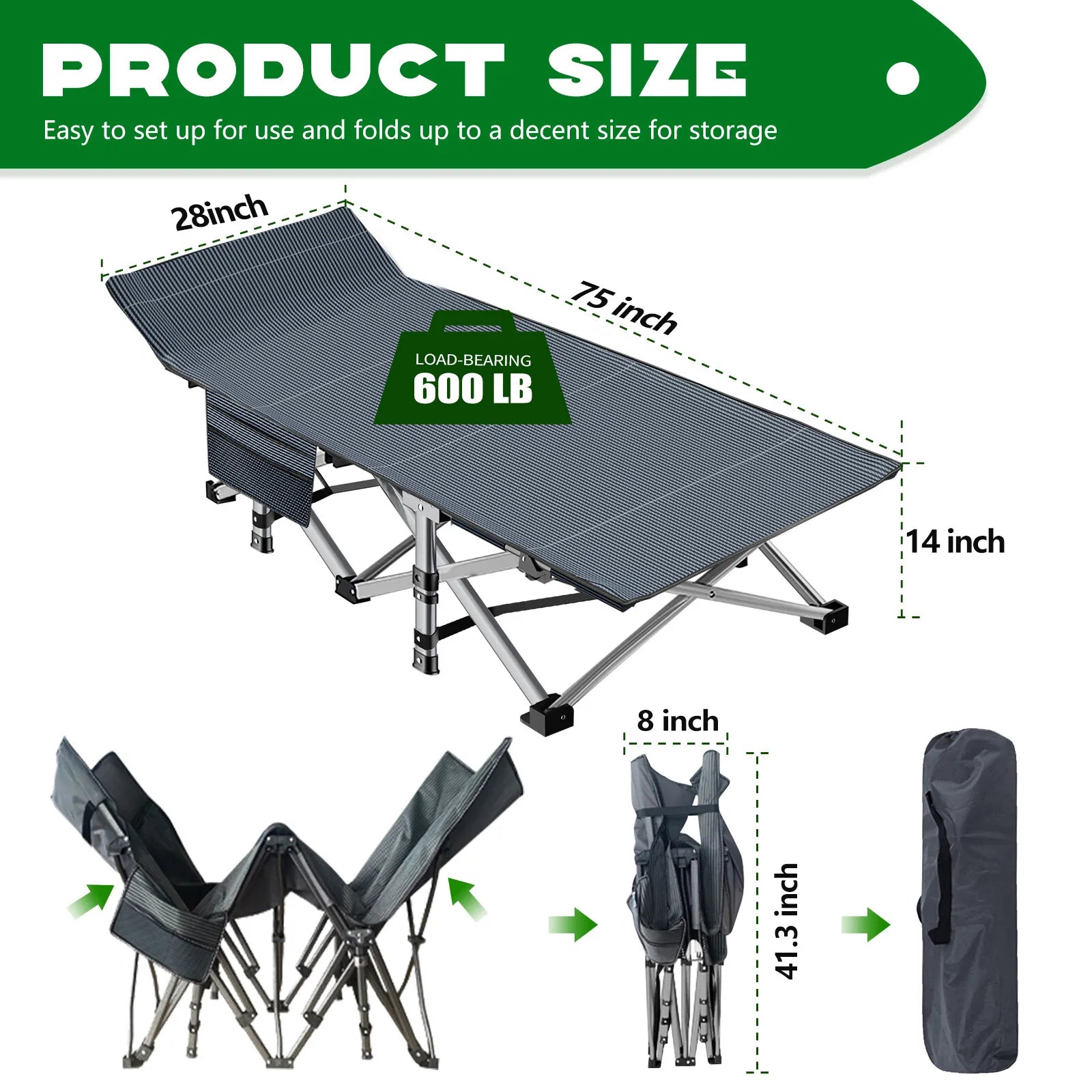Portable Folding Camping Cot - Lightweight Outdoor Bed for Adults & Kids - Perfect for Camping, Hiking, Backpacking and Emergency Preparedness