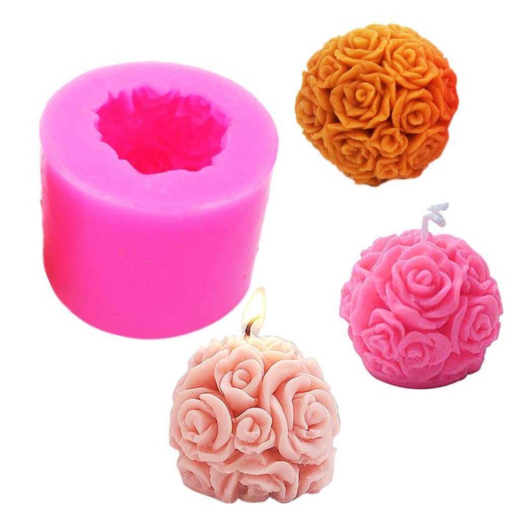 3D Rose Ball Silicone Mold for DIY Candle Making, Handmade Soap, Bath Bombs & Cake Decorating - Perfect for Wedding Favors, Home Decor & Craft Projects