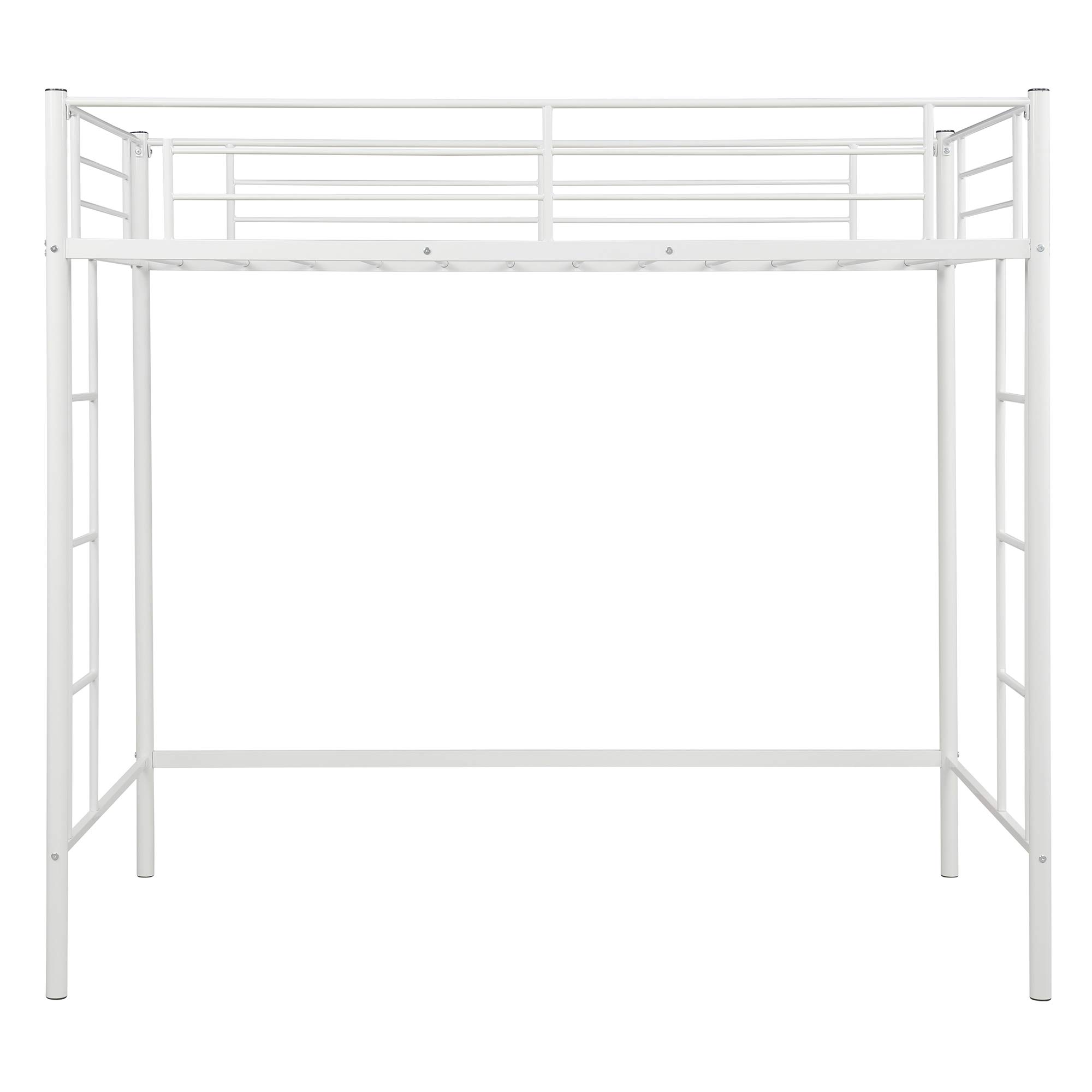 **Heavy Duty Twin Loft Bed with 2 Ladders, Space-Saving Multifunctional Metal Frame, Kids Loft Bed with Safety Guard Rails - Modern White Loft Bed for Small Bedrooms, Dorms & Kids' Rooms**    *(Perfect for maximizing space in apartments, shared rooms, or children's bedrooms with sturdy construction and safety features.)*