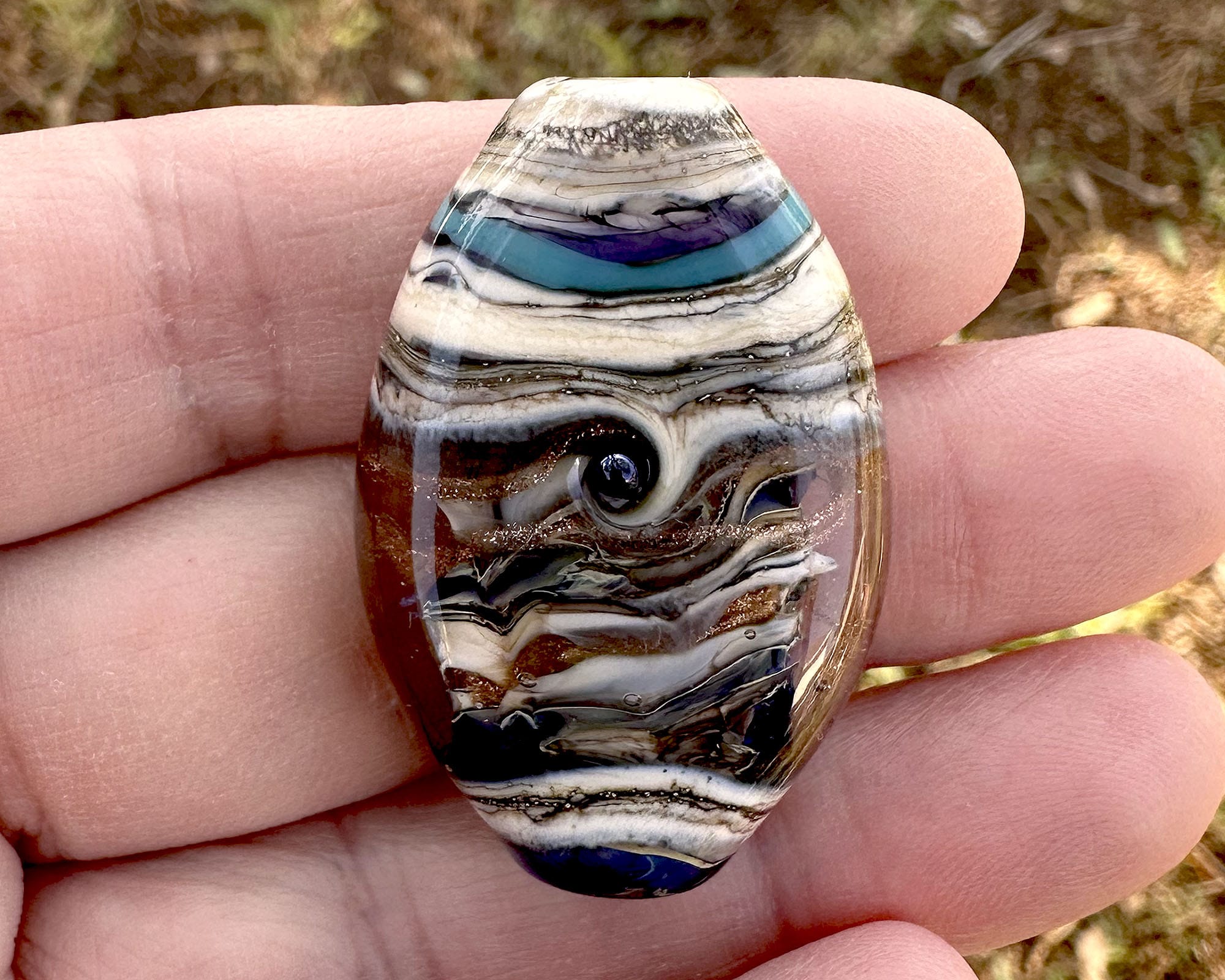 Handmade Blue Organic Lampwork Glass Focal Bead - SRA Certified Artisan Jewelry Component for Necklaces, Bracelets & DIY Crafting