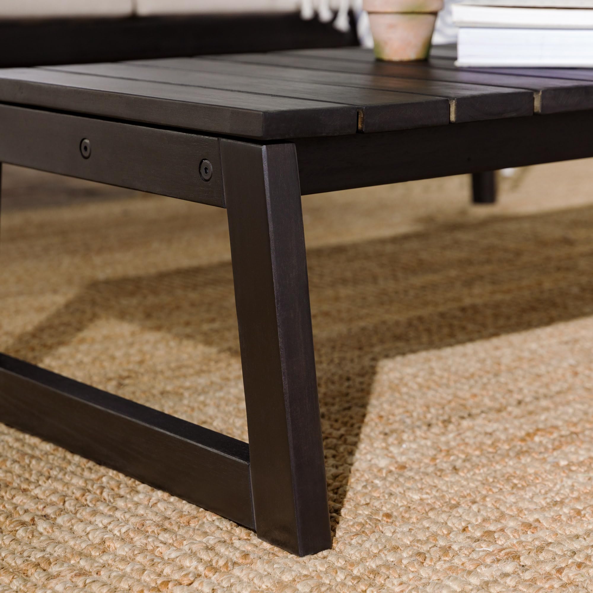 Walker Edison Modern Solid Wood Slat-Top Outdoor Coffee Table - Patio, Deck, Garden Furniture for Relaxing & Entertaining