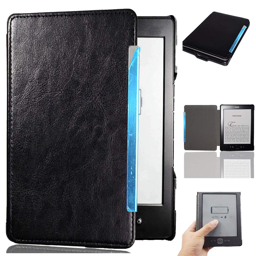 Premium Synthetic Leather Folio Cover for Kindle Basic 4 & Kindle 5 (Model D01100) - Slim Protective Case with Auto Wake/Sleep - Perfect for Reading, Travel & Daily Use (Black)