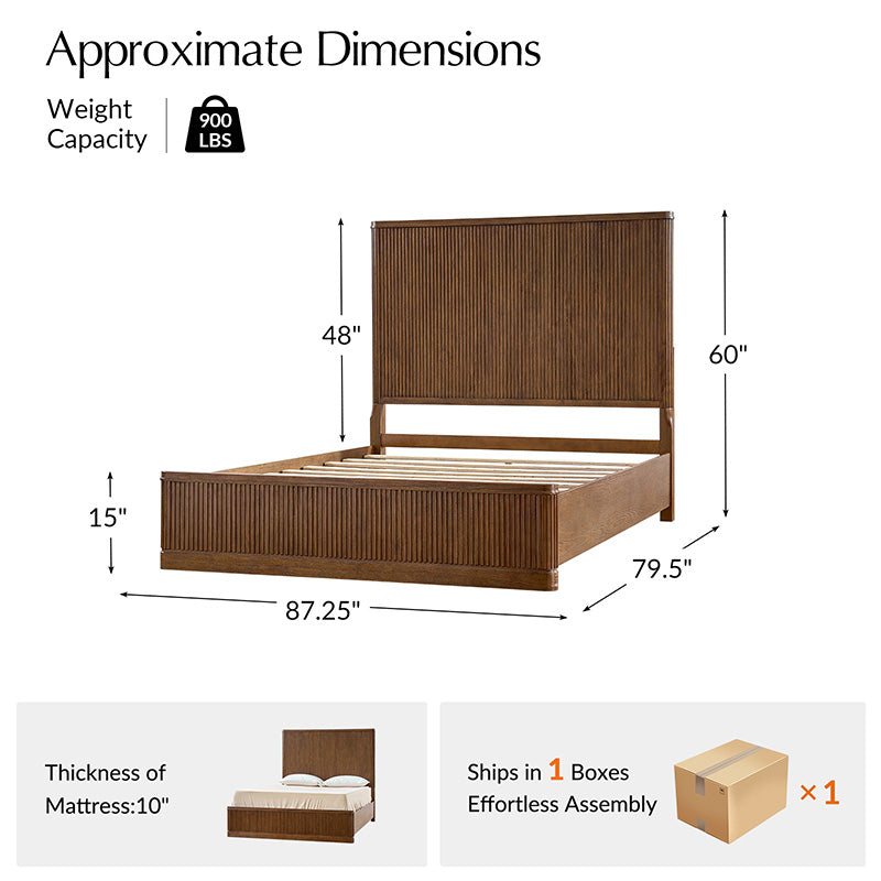 Modern Fluted Solid Wood Bed with Oak Texture – Elegant & Durable Bedroom Furniture for Home Decor | Perfect for Master Bedroom, Guest Room & Apartment