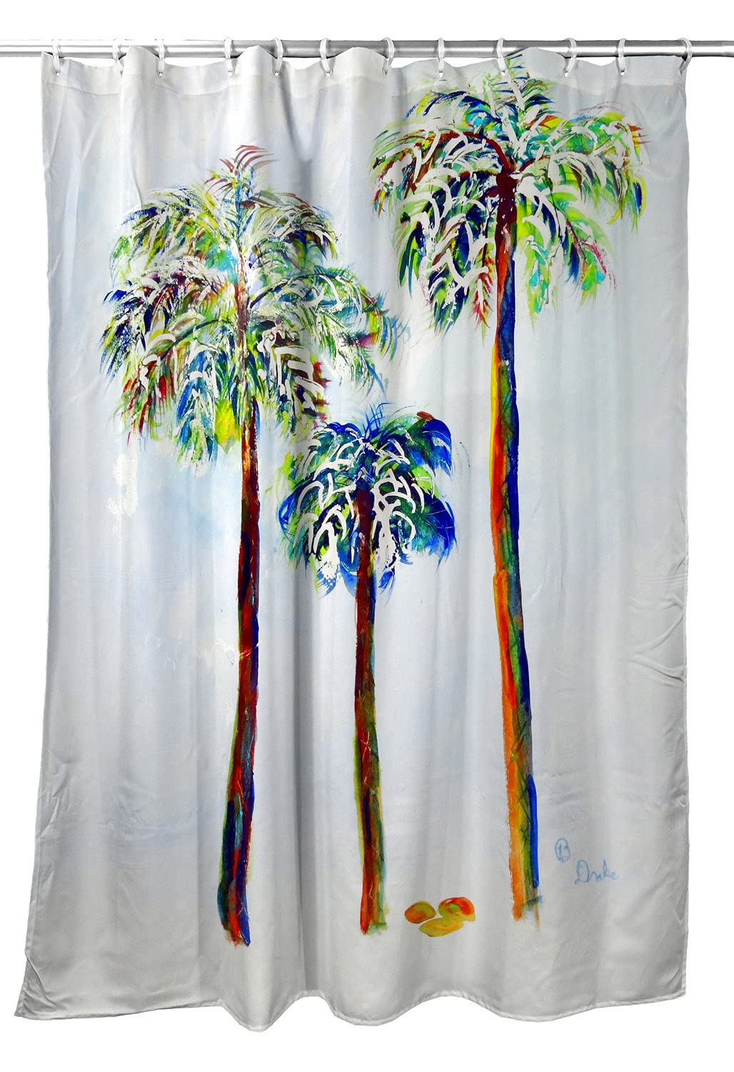 Betsy Drake Three Palms Tropical Shower Curtain - Waterproof Bathroom Decor for Beach & Coastal Theme Homes