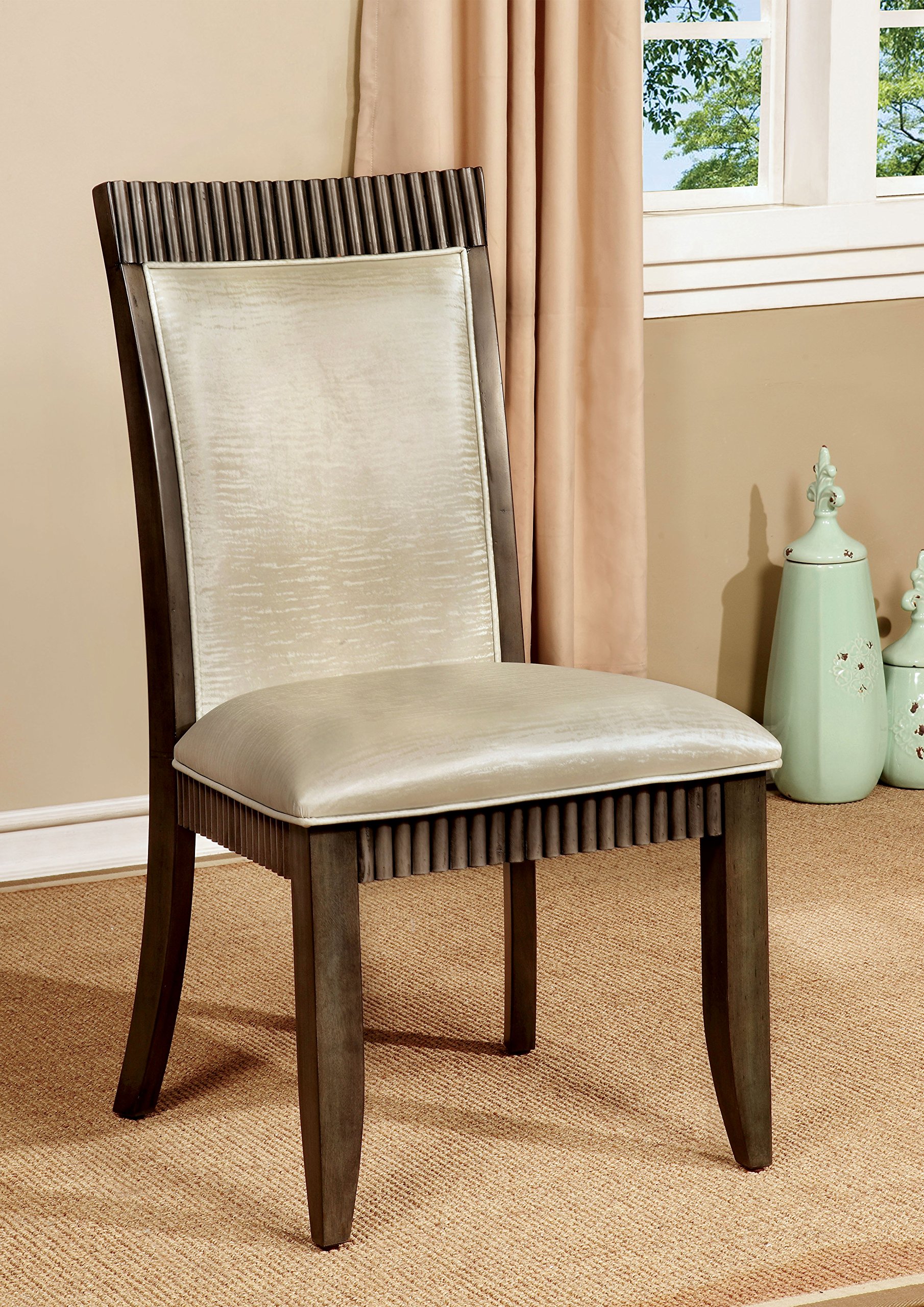 Furniture of America Stila Transitional Dining Chairs - Set of 2, Gray Upholstered Side Chairs for Kitchen, Dining Room & Home Decor | Comfortable & Stylish Seating Solution