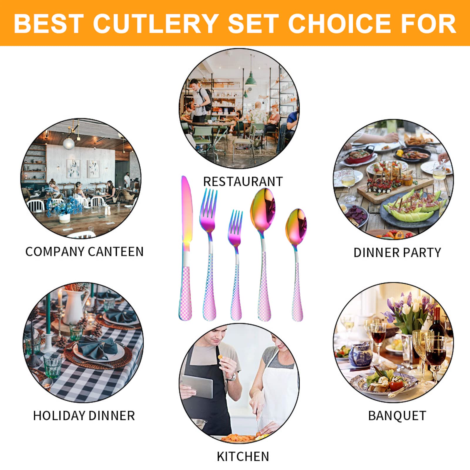 20-Piece Stainless Steel Flatware Set for 4 - Knives, Forks & Spoons with Colorful Plaid Print - Dishwasher Safe Silverware Set - Perfect for Dinner Parties, Family Meals & Everyday Dining