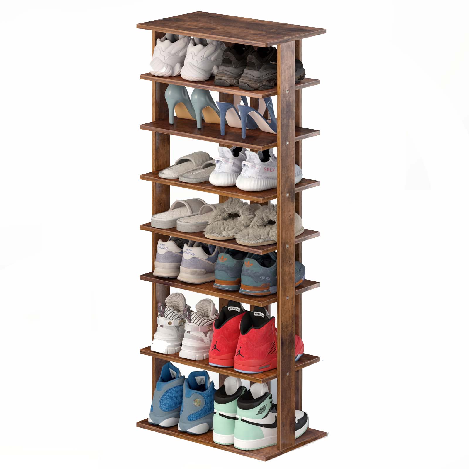 Tangkula 7-Tier Vertical Wooden Shoe Rack Organizer - Space Saving Entryway Shoe Storage Stand for Front Door, Hallway & Closet (Rustic Brown, Large) - Perfect for Small Spaces & Home Organization