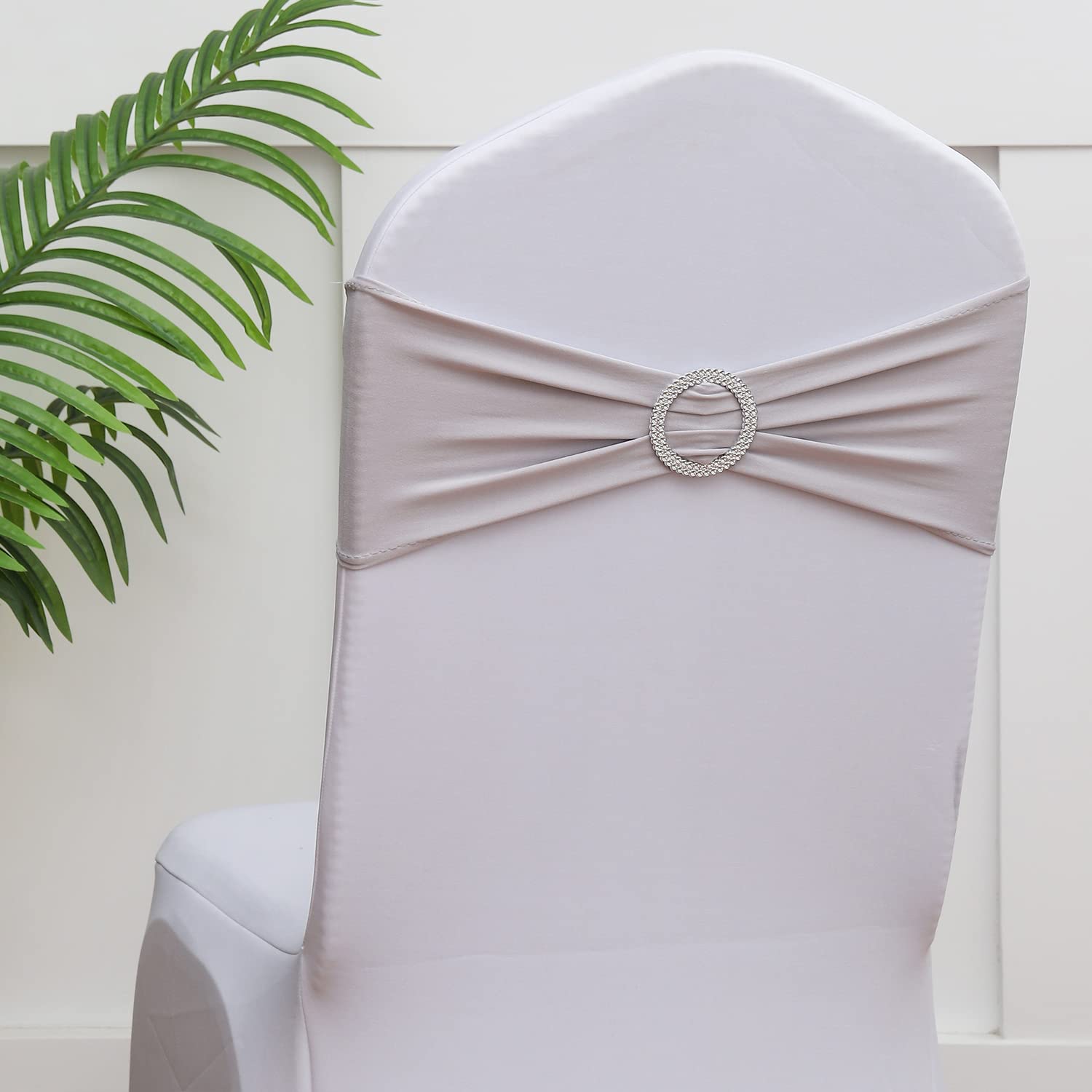 Gankar 100-Pack Elastic Silver Gray Chair Sashes - Spandex Wedding Chair Bands with Buckles for Party, Reception & Banquet Decor (100 Pieces) | Perfect for Wedding Decorations, Bridal Showers & Theme Events