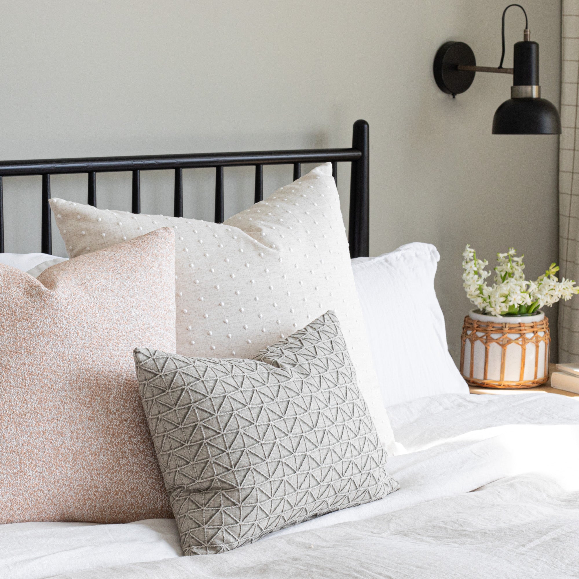 Constance Swiss Dot 24x24 Decorative Pillow Cover in Vanilla - Perfect for Living Room Sofa, Bedroom Decor & Home Accents