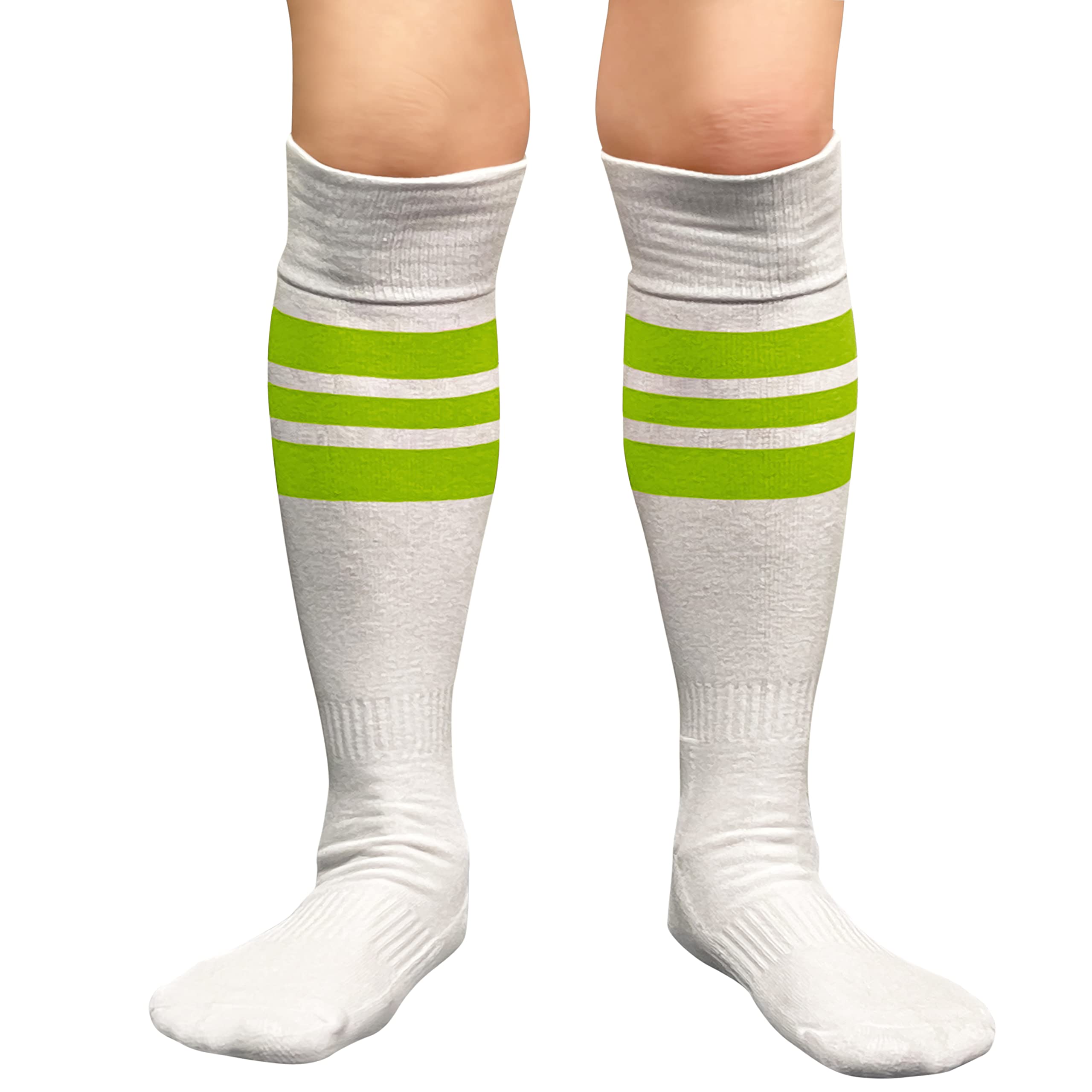 COUVER Striped White Knee High Sports Socks for Softball, Running & Athletic Performance - Comfortable & Breathable for Active Lifestyles