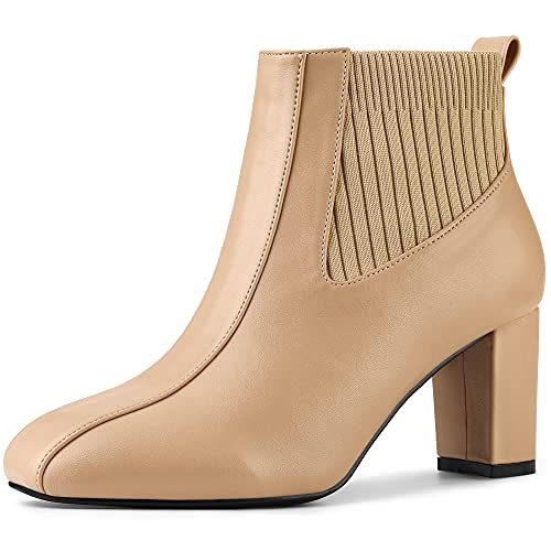 Allegra K Women's Square Toe Block Heel Chelsea Boots - Stylish Ankle Booties for Work, Office & Night Out | Comfortable Dress Shoes for Women