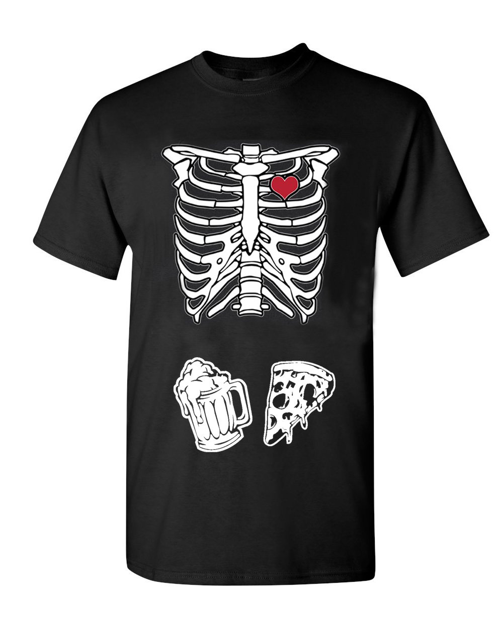 Funny Skeleton Pizza & Beer Graphic T-Shirt for Men - Cool Halloween, Party & Casual Wear - Perfect for Beer Lovers & Pizza Fans