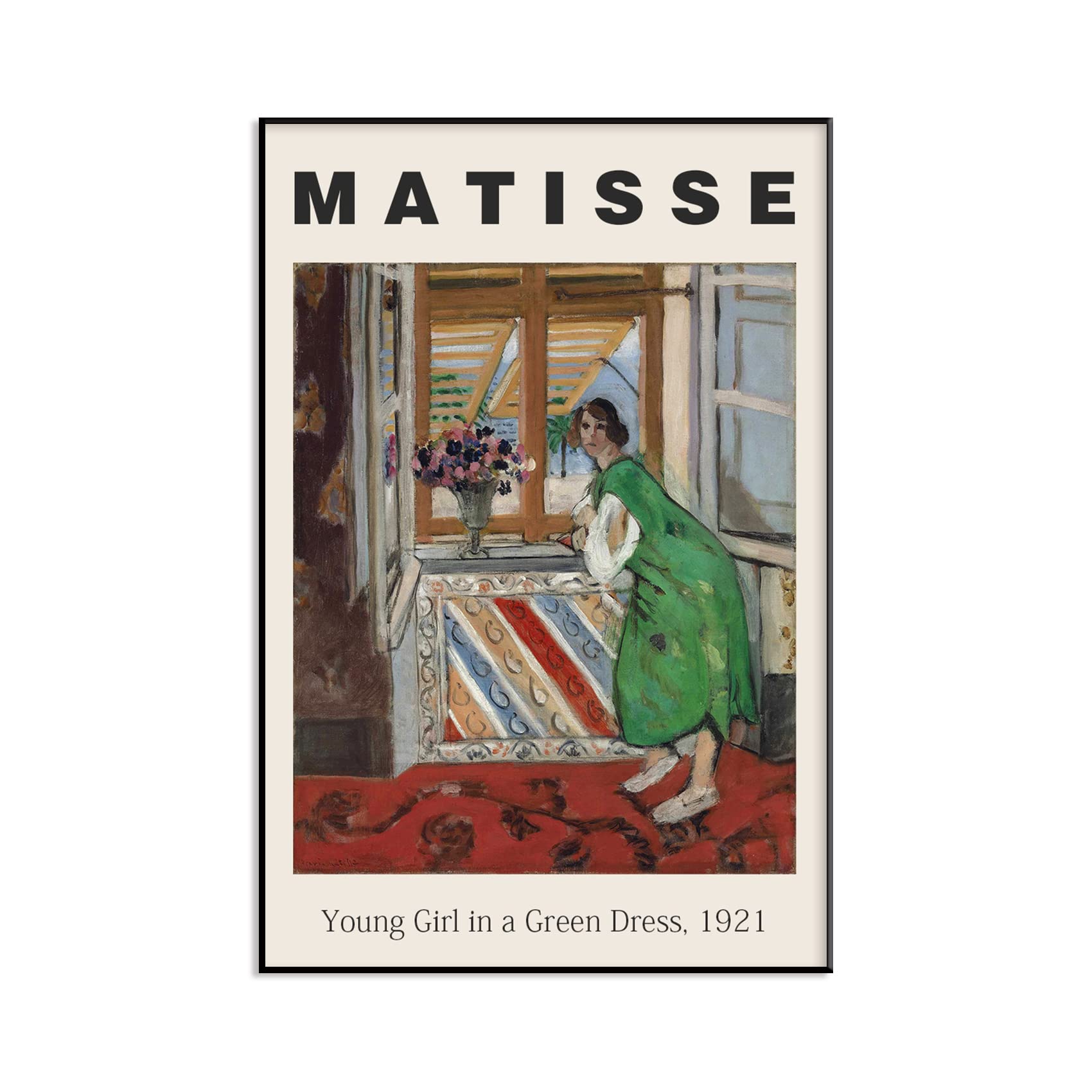 Henri Matisse Young Girl in a Green Dress (1921) Framed Canvas Wall Art - 12x16 Inch Black Gallery Wrap - Modern Home Decor for Living Room, Bedroom & Office - Perfect Gift for Art Lovers