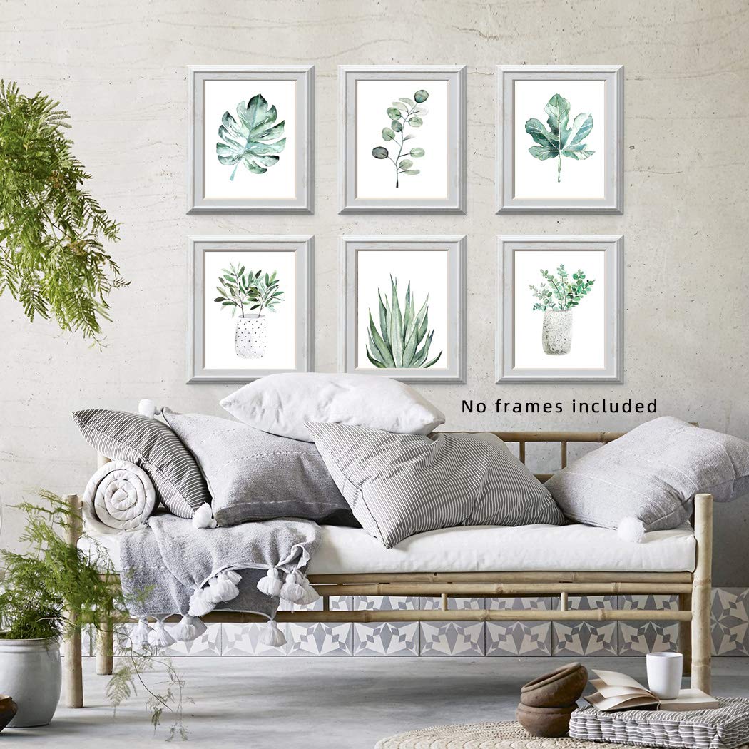 Botanical Prints Wall Art - Set of 6 Unframed 11x14 Canvas Posters for Bedroom Decor, Plant Leaf Artwork in Sage Green | Perfect for Home, Office & Nursery Aesthetic Decorations