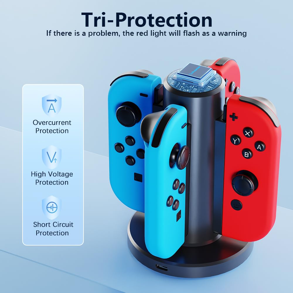 HONCAM 4-in-1 Joycon Charging Dock for Nintendo Switch Controller - Fast USB-C Charging Station with LED Indicators | Perfect for Gaming Nights, Travel & Multiplayer Sessions (Black)