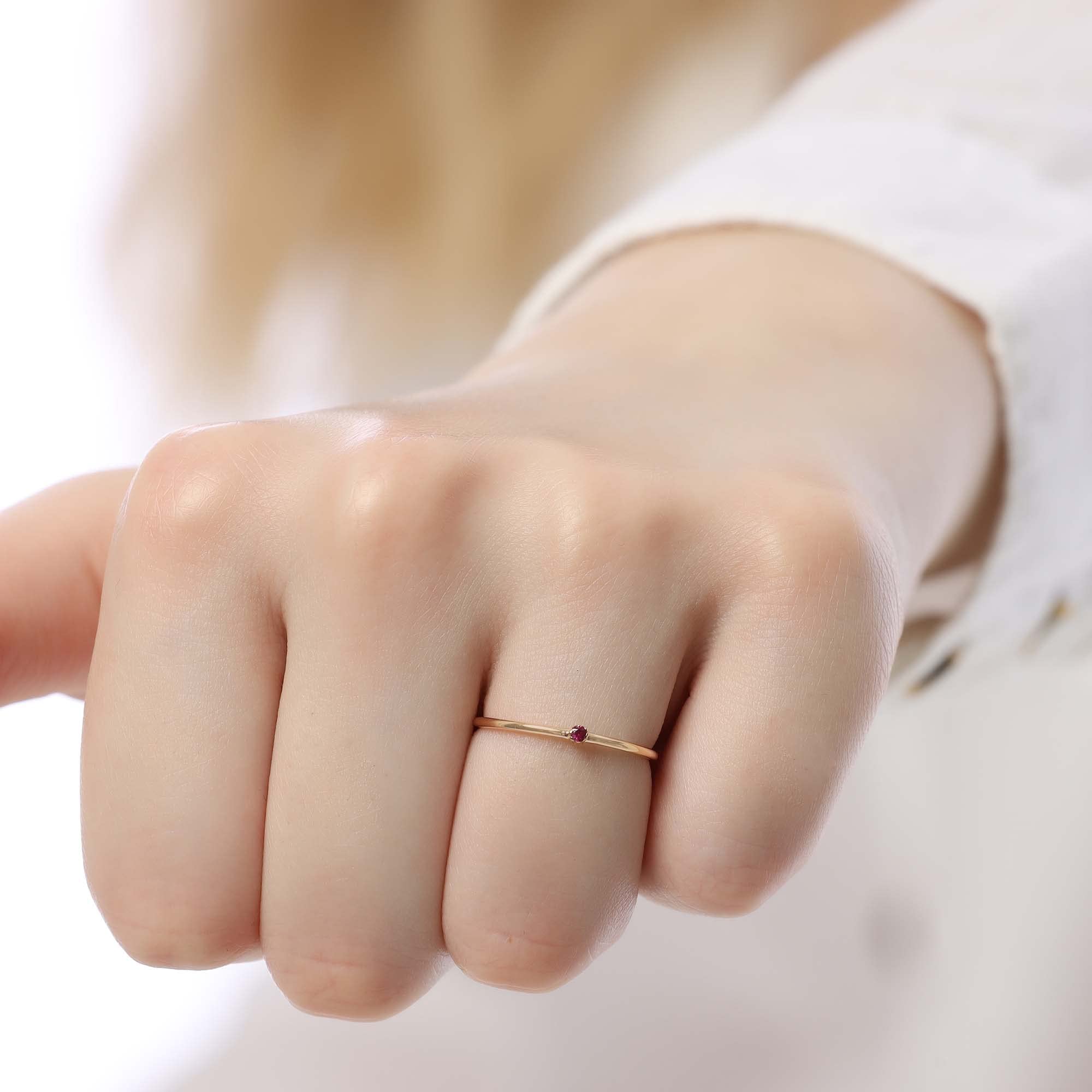 Dainty Gold Ruby Stacking Ring for Women - Elegant Tiny Round Gemstone Ring for Layering, Stackable Jewelry for Everyday Wear & Special Occasions