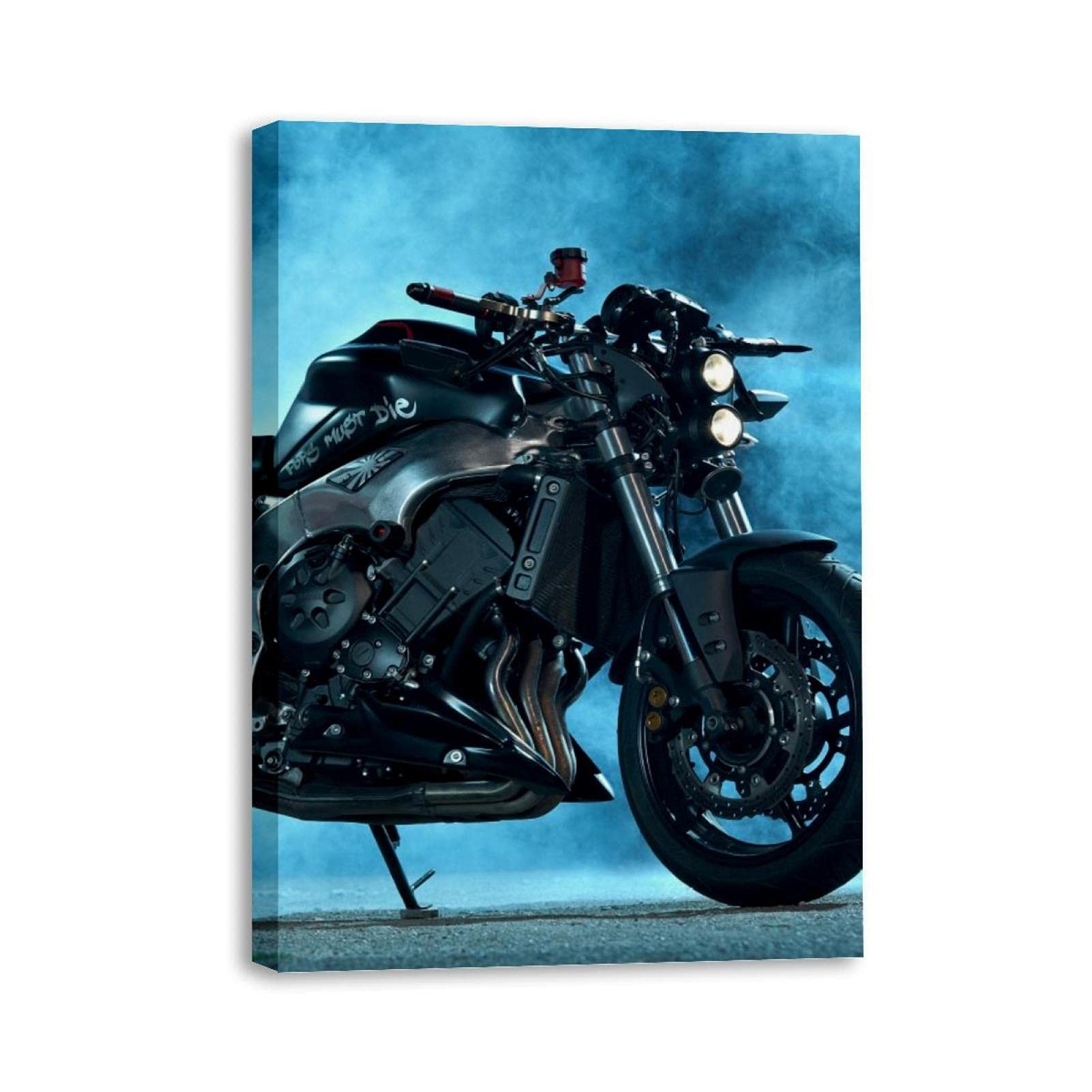 Premium Framed Canvas Wall Art - Sport Motorcycle Bike Oil Painting Poster for Living Room, Bedroom, Office Decor | Durable Home & Bathroom Wall Decoration | Perfect for Motorcycle Enthusiasts & Man Cave Decor