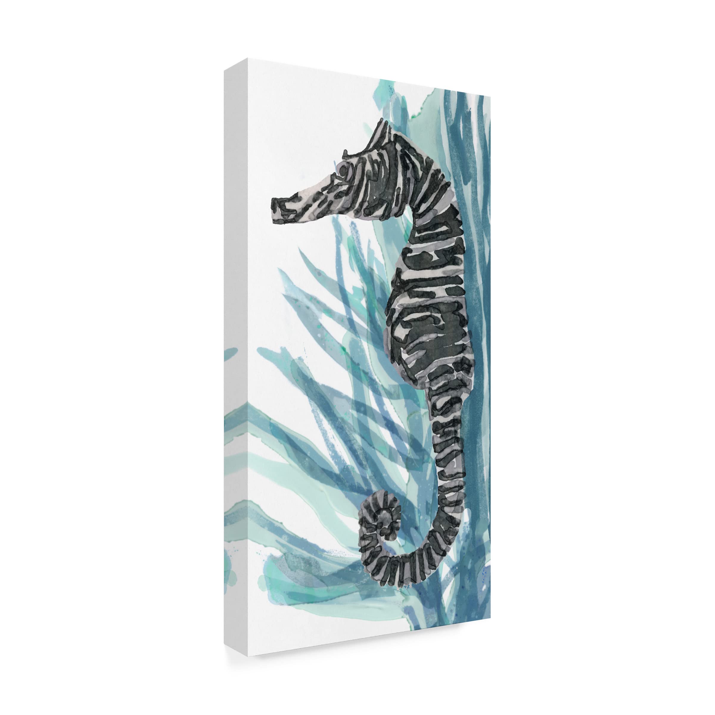 Stellar Design Studio 'Zebra Seahorse II' Canvas Wall Art Print - Modern Ocean Animal Decor for Living Room, Bedroom & Office