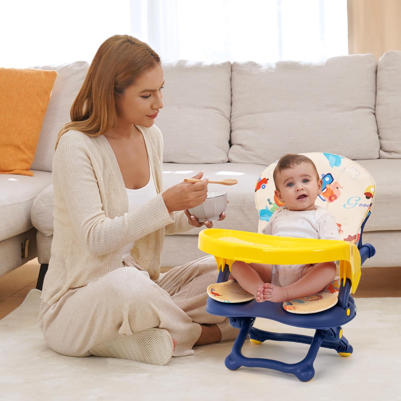 Portable High Chair for Babies & Toddlers - Adjustable Height Travel Booster Seat with Removable Tray, Foldable Compact Baby Feeding Chair for Home, Restaurant & Outdoor Use