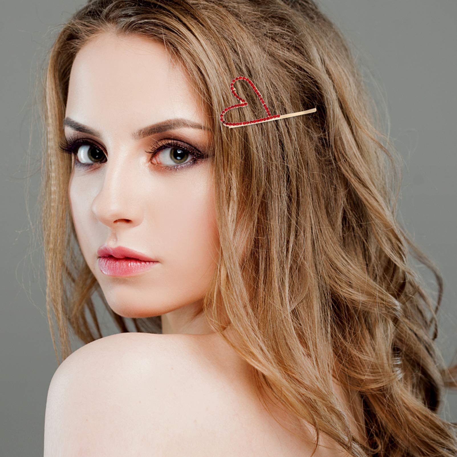 Valentine's Day Hair Clips for Women - 2pcs Red Heart Shaped Rhinestone Bobby Pins, Alloy Hair Accessories for Girls | Perfect for Date Night, Weddings & Romantic Occasions