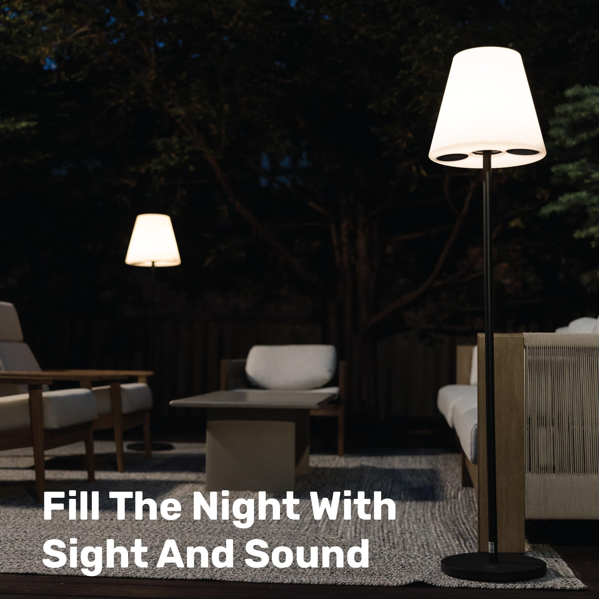 Nocturne Outdoor Solar Floor Lamp with Bluetooth Speaker | 100% Solar Powered Waterproof LED Light | Wireless Music for Patio, Garden, Deck & Backyard | Perfect for Outdoor Parties, BBQ Nights & Relaxing Evenings