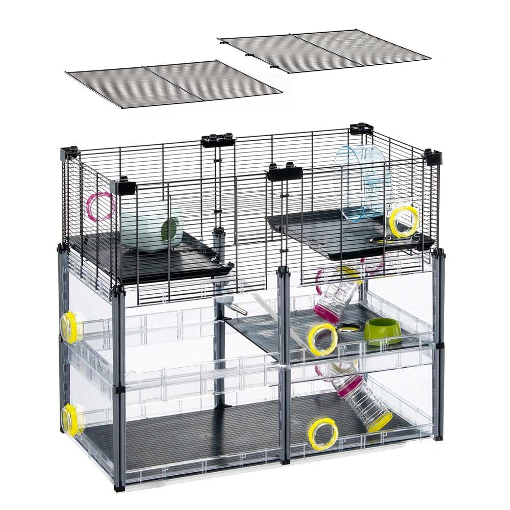 Ferplast MULTIPLA Large Hamster Cage - Metal Mesh & Recycled Plastic Mouse Habitat with Accessories (Black, Medium) | Perfect for Dwarf Hamsters, Gerbils & Small Pets | Ideal for Home, Classroom & Pet Store Use